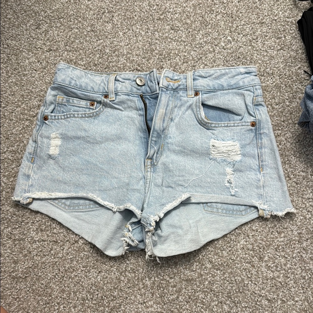 H&M Blue Jean Shorts High-Waisted Distressed